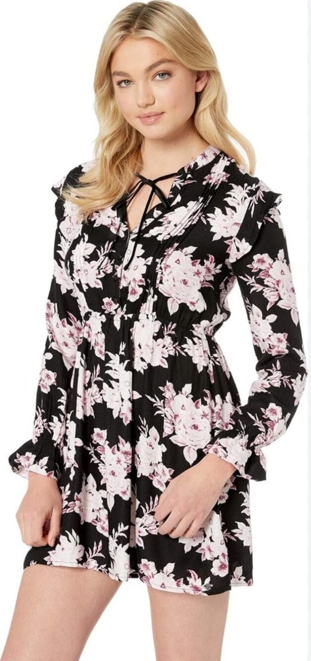 Volcom Heart Stoned Mini Dress Black Floral Grunge Y2K S Rocker Festival Alt